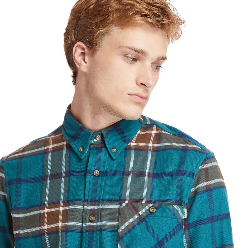 Camisa Timberland Argentina Hombre - Back River Heavy Flannel Check - Azules - PMJHTE-865